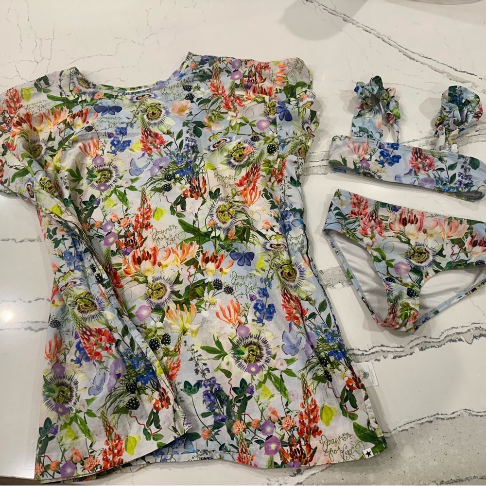 Molo Multicolor Floral Swimwear Set Bikini & Matching Cover-Up Dress